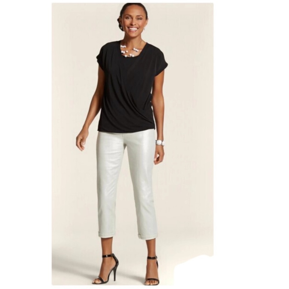 Chico’s Platinum Cropped Denim In Metallic
